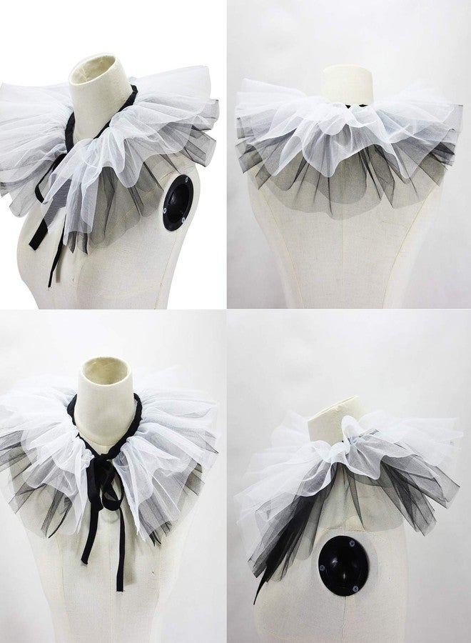 Zaagot Renaissance Tulle Ruffled Fake Collar Layered Black White Mesh Choker Neck Ruff Mesh - Image 3